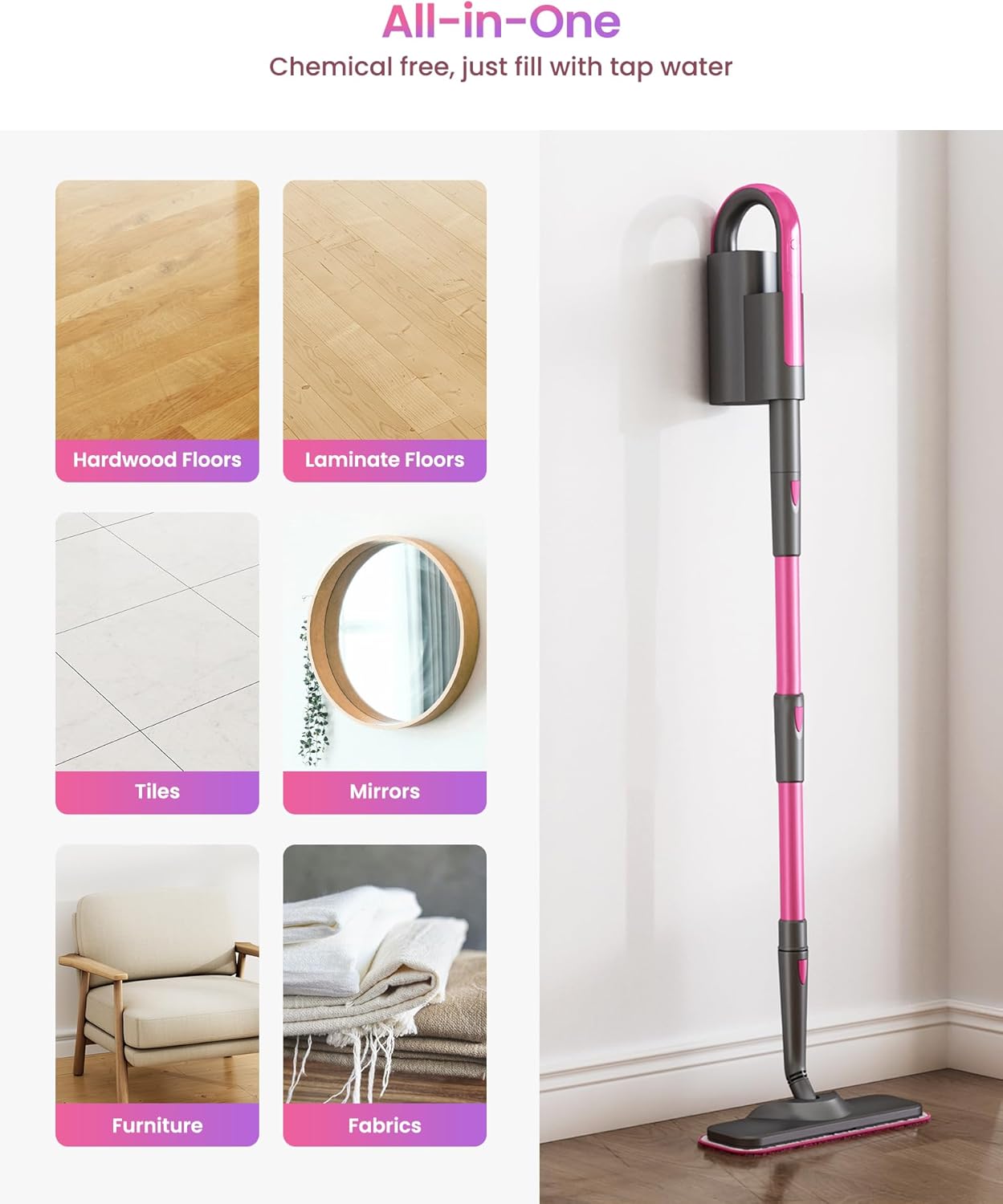 7-in-1 Steam Mop with Dual-Rod Design